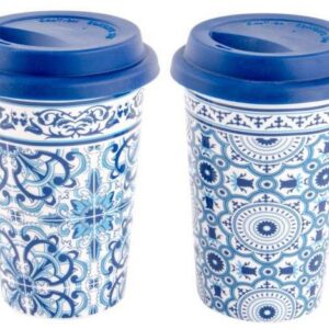 Copo c/tampa Azulejos 400ml ref.PC205108--Pack de 2 unidades